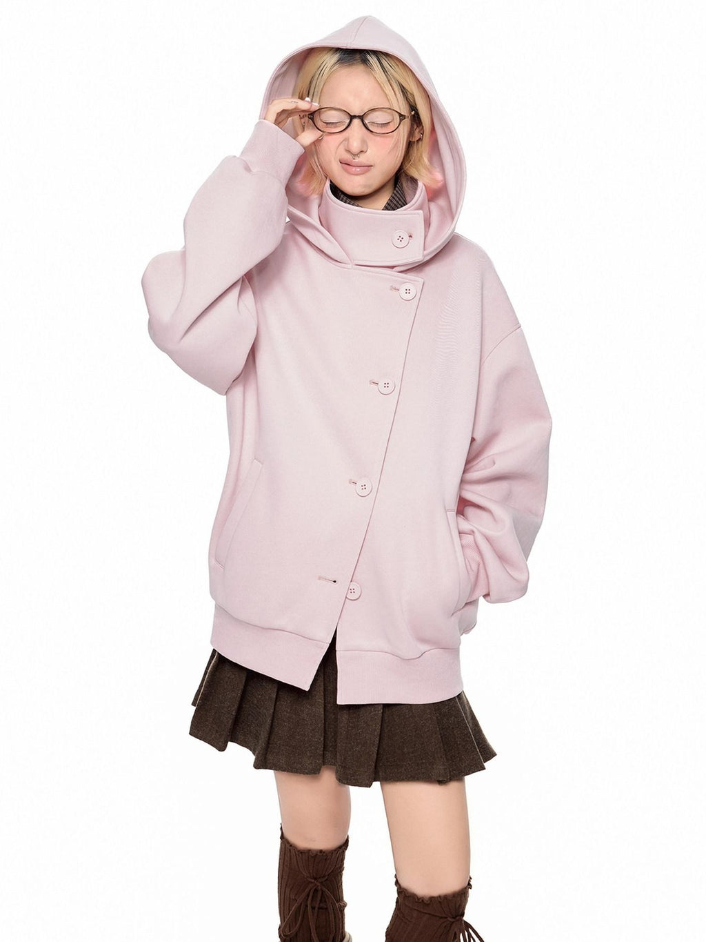 EZEK Collegiate Hooded Letter Print Button Front Women's Cotton Blend Zip-up Hoodies
