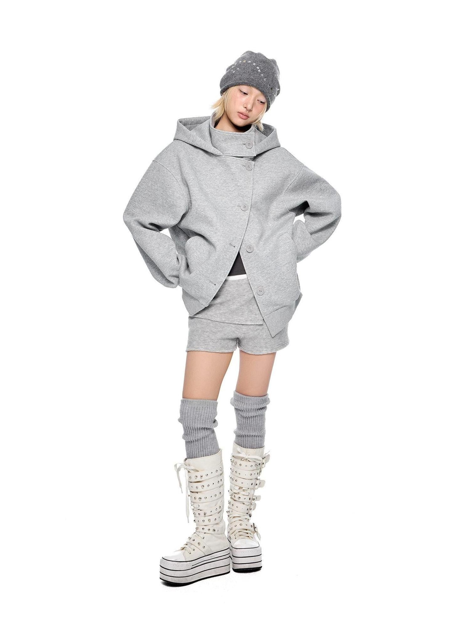 EZEK Collegiate Hooded Letter Print Button Front Women's Cotton Blend Zip-up Hoodies