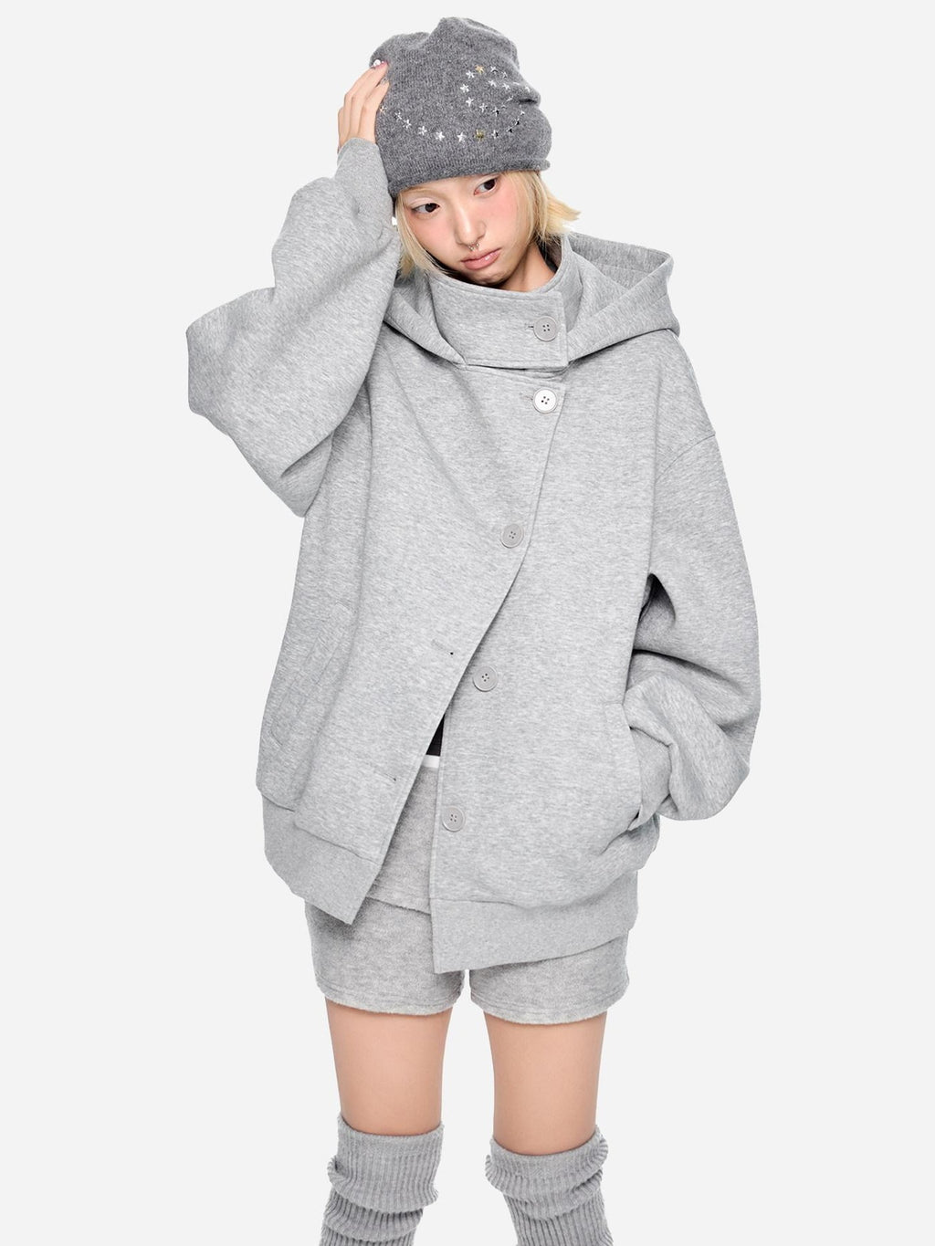 EZEK Collegiate Hooded Letter Print Button Front Women's Cotton Blend Zip-up Hoodies