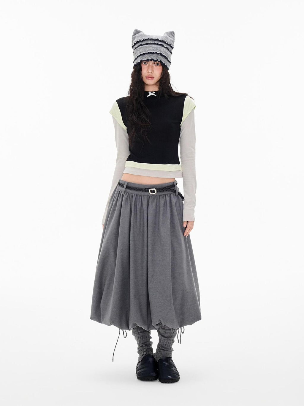 EZEK Color Block Bow Print Round Neck Women's Modal Slim Fit Long Sleeve T-shirts