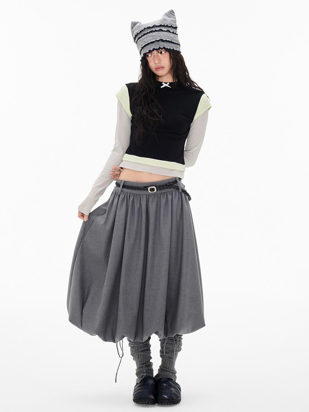 EZEK Color Block Bow Print Round Neck Women's Modal Slim Fit Long Sleeve T-shirts