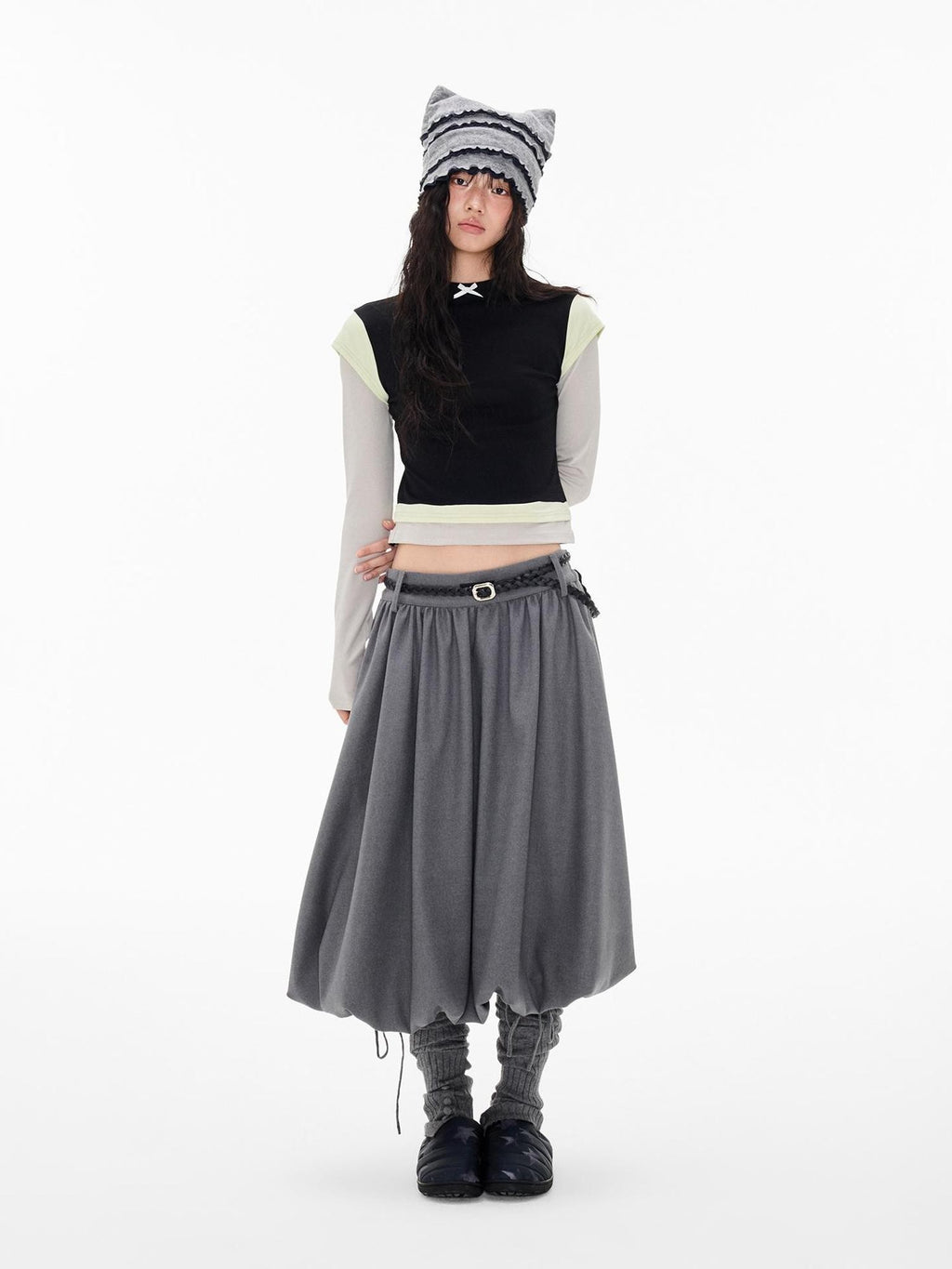 EZEK Color Block Bow Print Round Neck Women's Modal Slim Fit Long Sleeve T-shirts