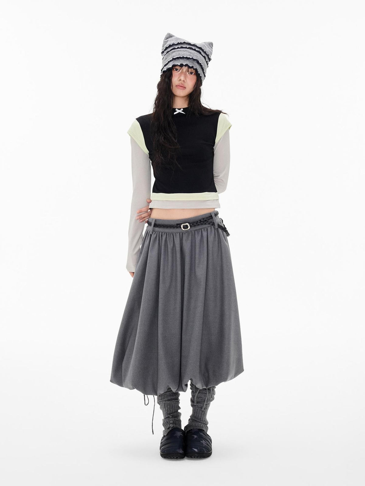 EZEK Color Block Bow Print Round Neck Women's Modal Slim Fit Long Sleeve T-shirts