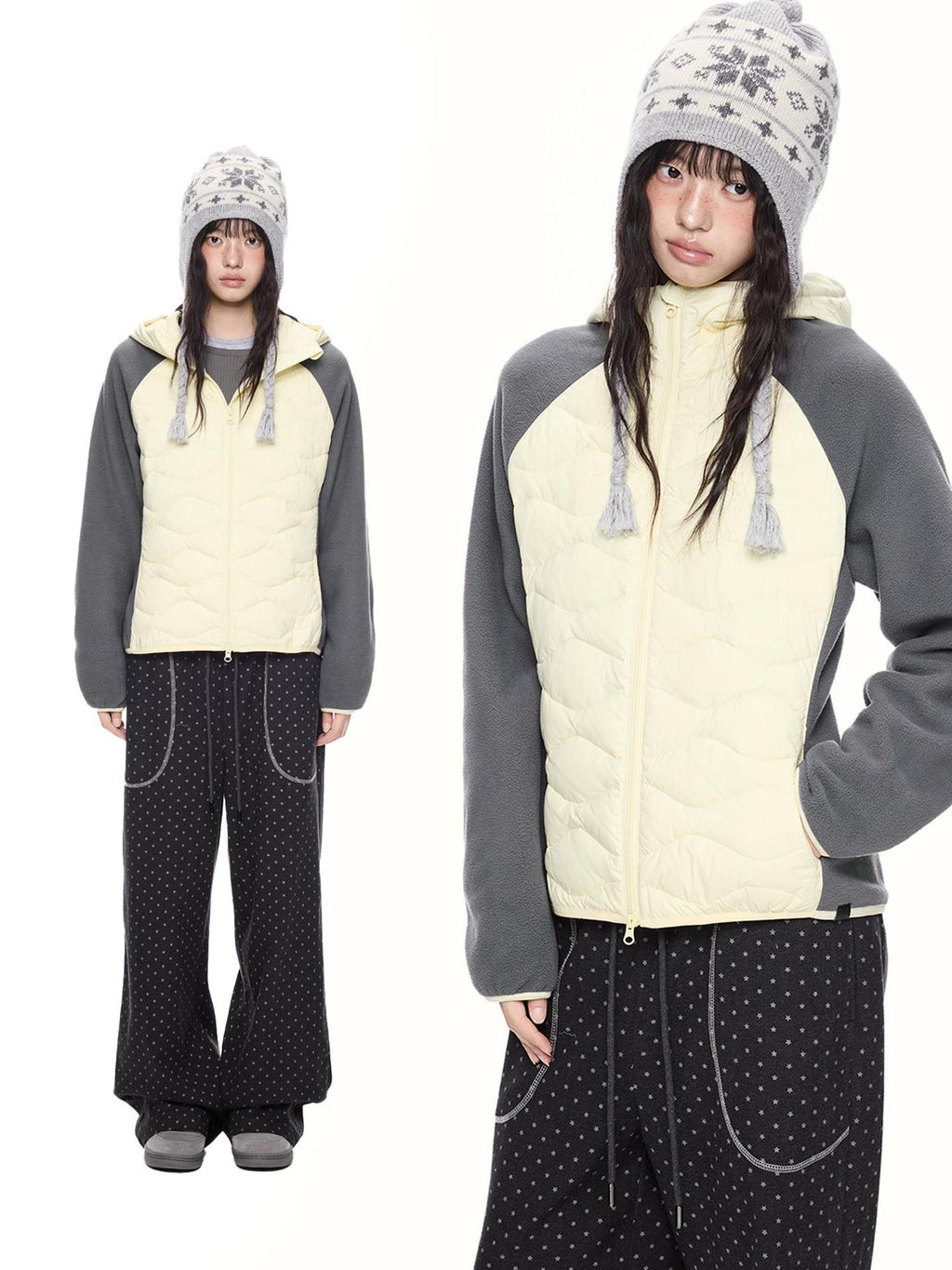 EZEK Color Block Hooded 90% White Duck Down Women's Nylon Down Jackets
