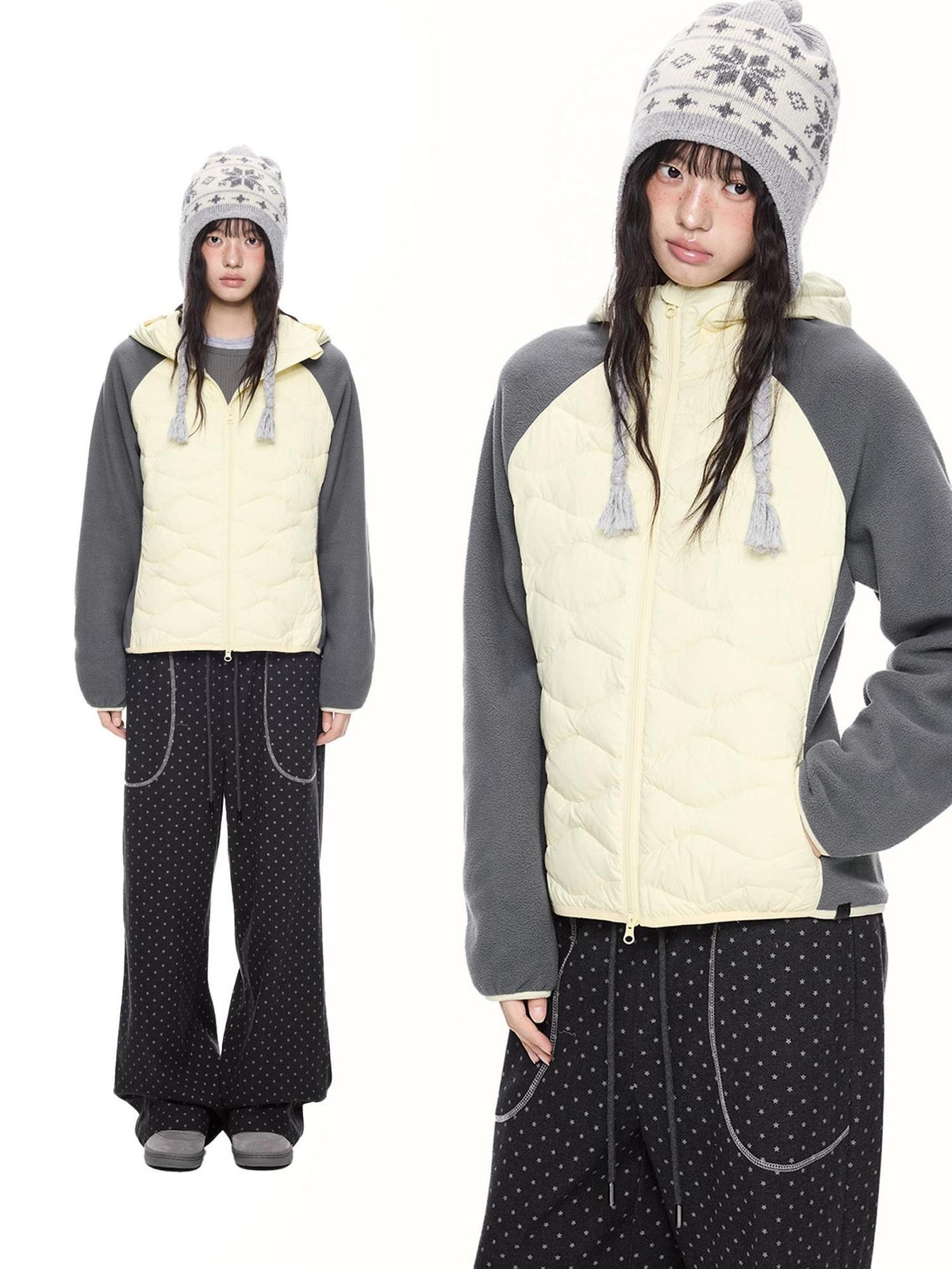 EZEK Color Block Hooded 90% White Duck Down Women's Nylon Down Jackets