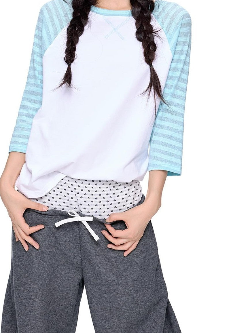 EZEK Color Block Striped Polka Dot Round Neck Loose Fit Cotton Women's Long Sleeve T-shirts