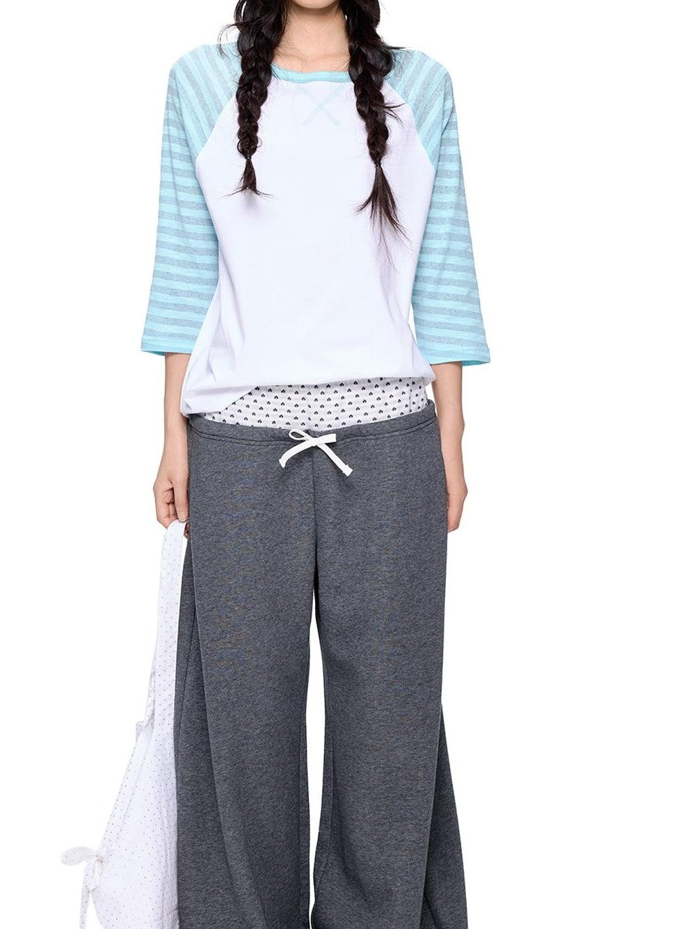 EZEK Color Block Striped Polka Dot Round Neck Loose Fit Cotton Women's Long Sleeve T-shirts