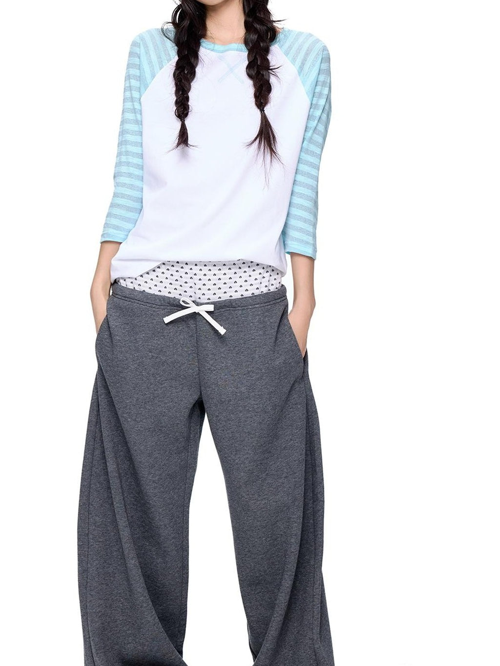 EZEK Color Block Striped Polka Dot Round Neck Loose Fit Cotton Women's Long Sleeve T-shirts