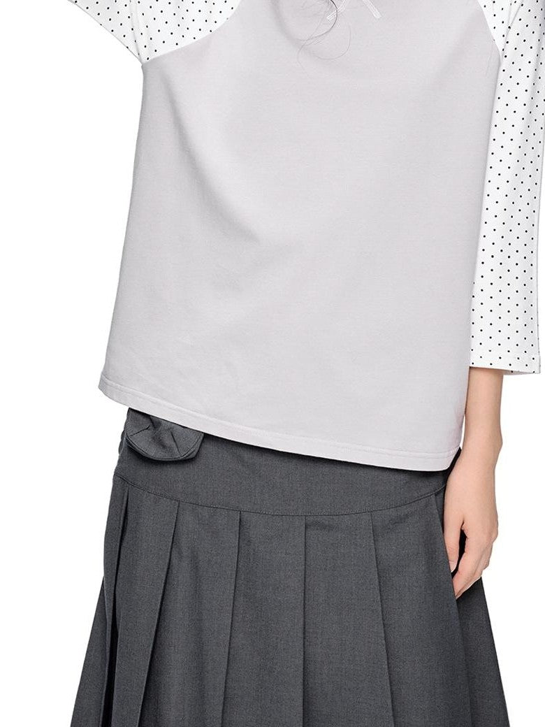 EZEK Color Block Striped Polka Dot Round Neck Loose Fit Cotton Women's Long Sleeve T-shirts