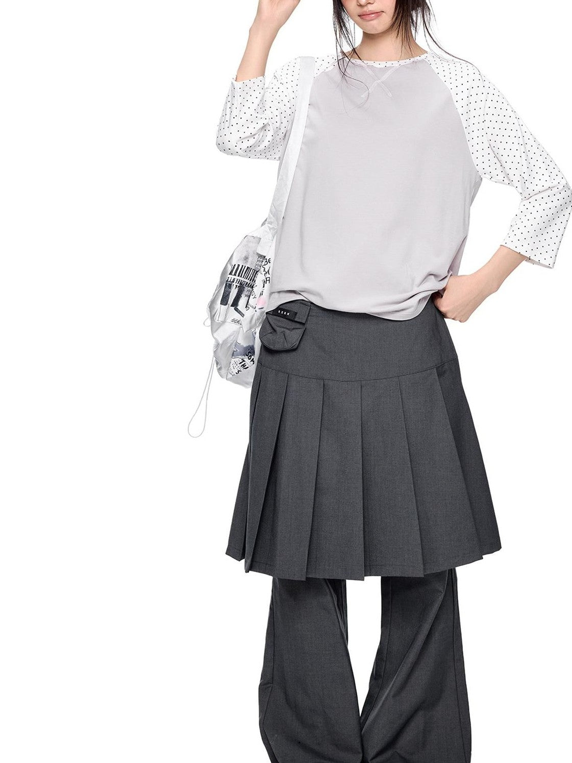 EZEK Color Block Striped Polka Dot Round Neck Loose Fit Cotton Women's Long Sleeve T-shirts