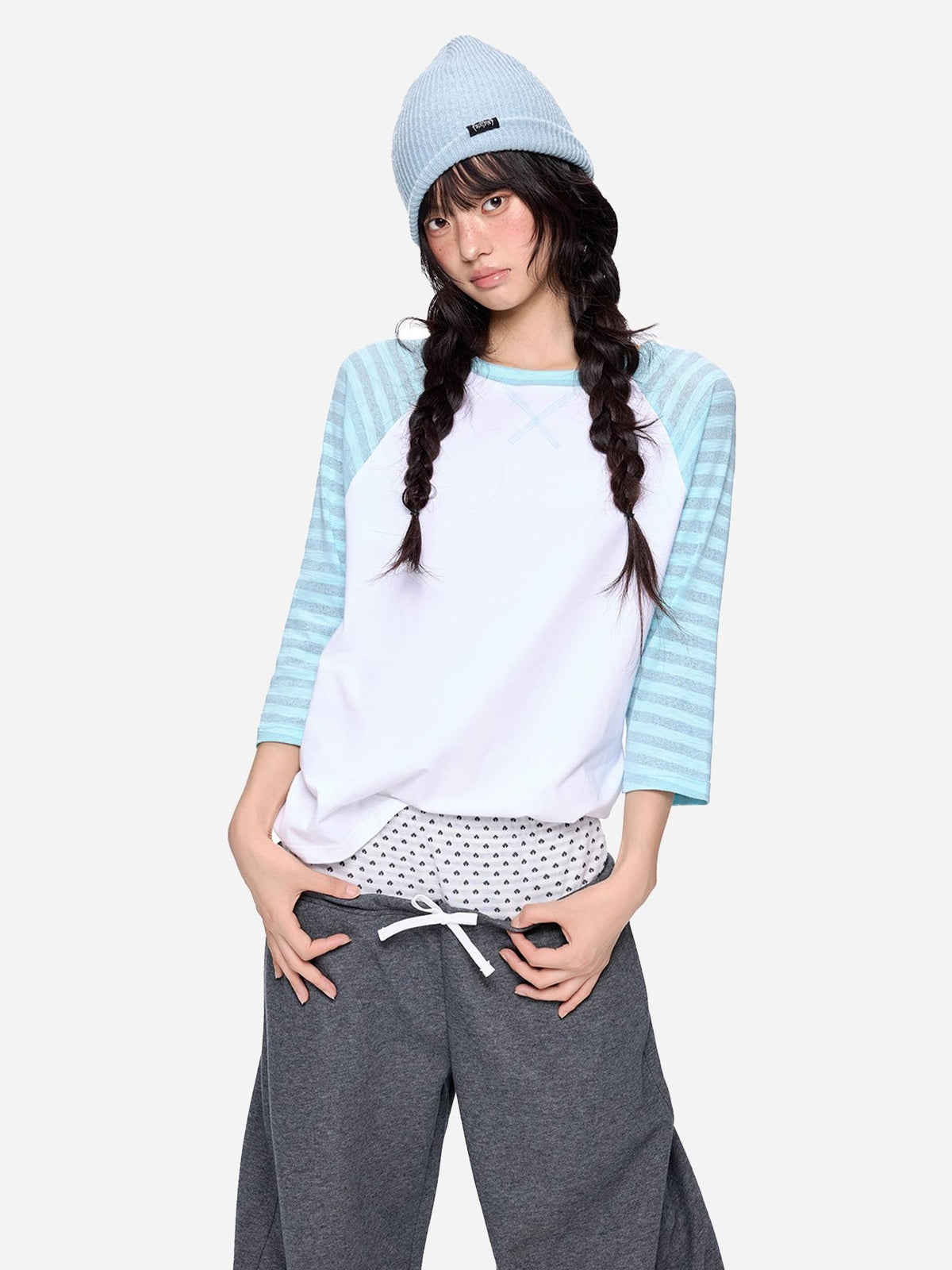 EZEK Color Block Striped Polka Dot Round Neck Loose Fit Cotton Women's Long Sleeve T-shirts