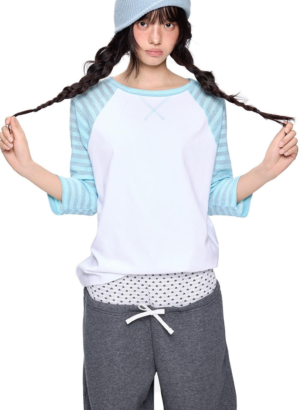 EZEK Color Block Striped Polka Dot Round Neck Loose Fit Cotton Women's Long Sleeve T-shirts