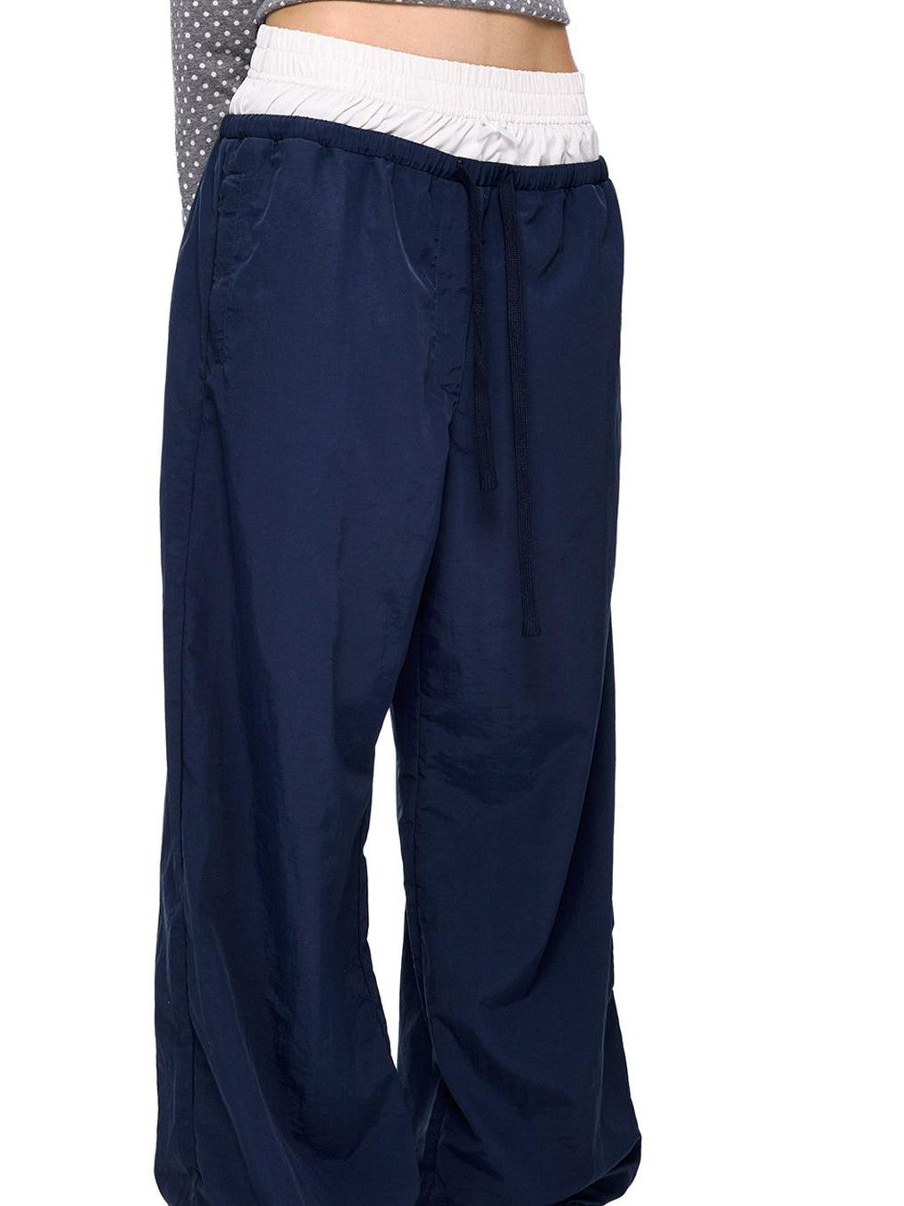 EZEK Colorblock Patchwork Bow Tie Drawstring Pockets Women's Nylon Palazzo Pants