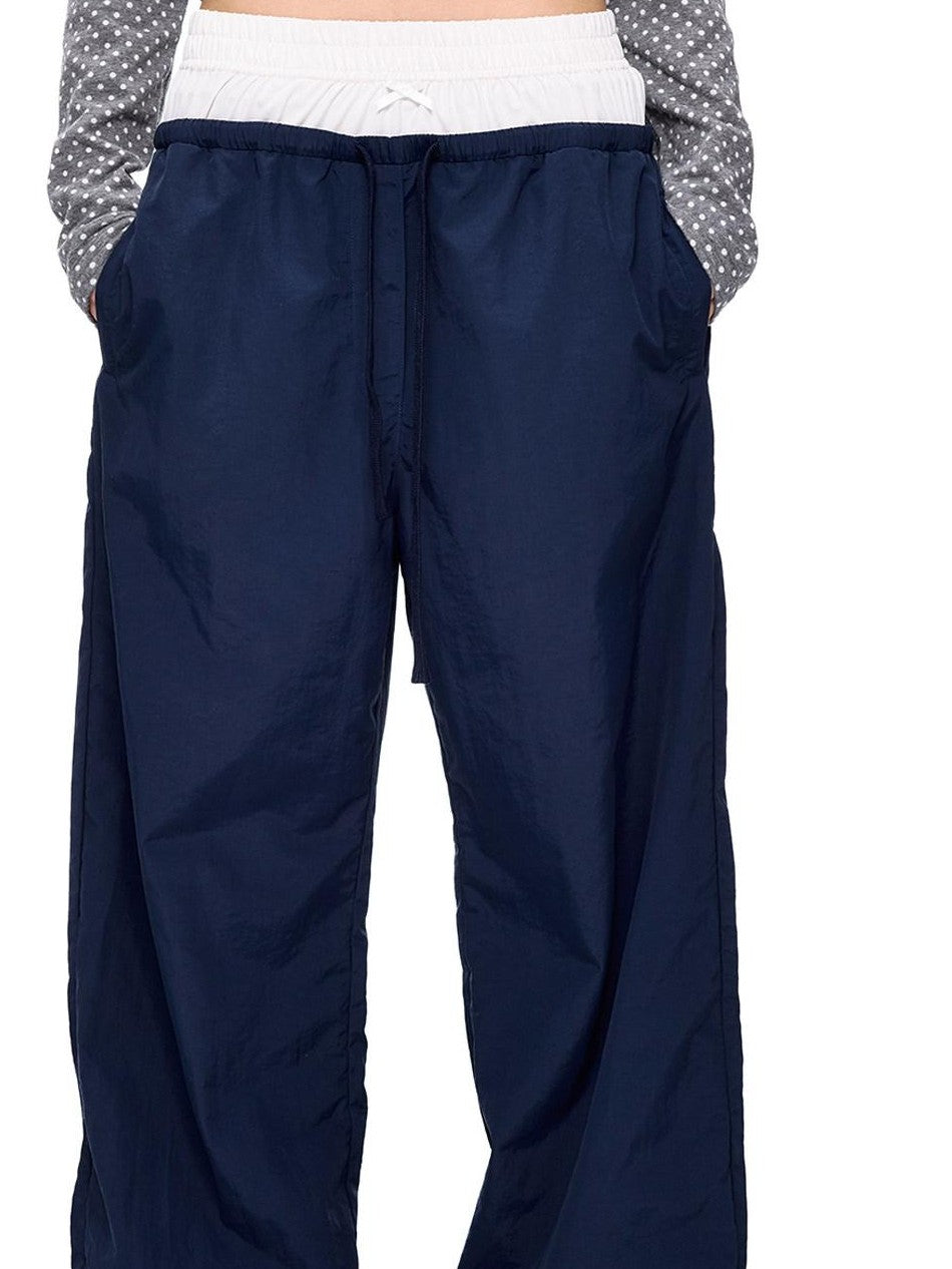 EZEK Colorblock Patchwork Bow Tie Drawstring Pockets Women's Nylon Palazzo Pants