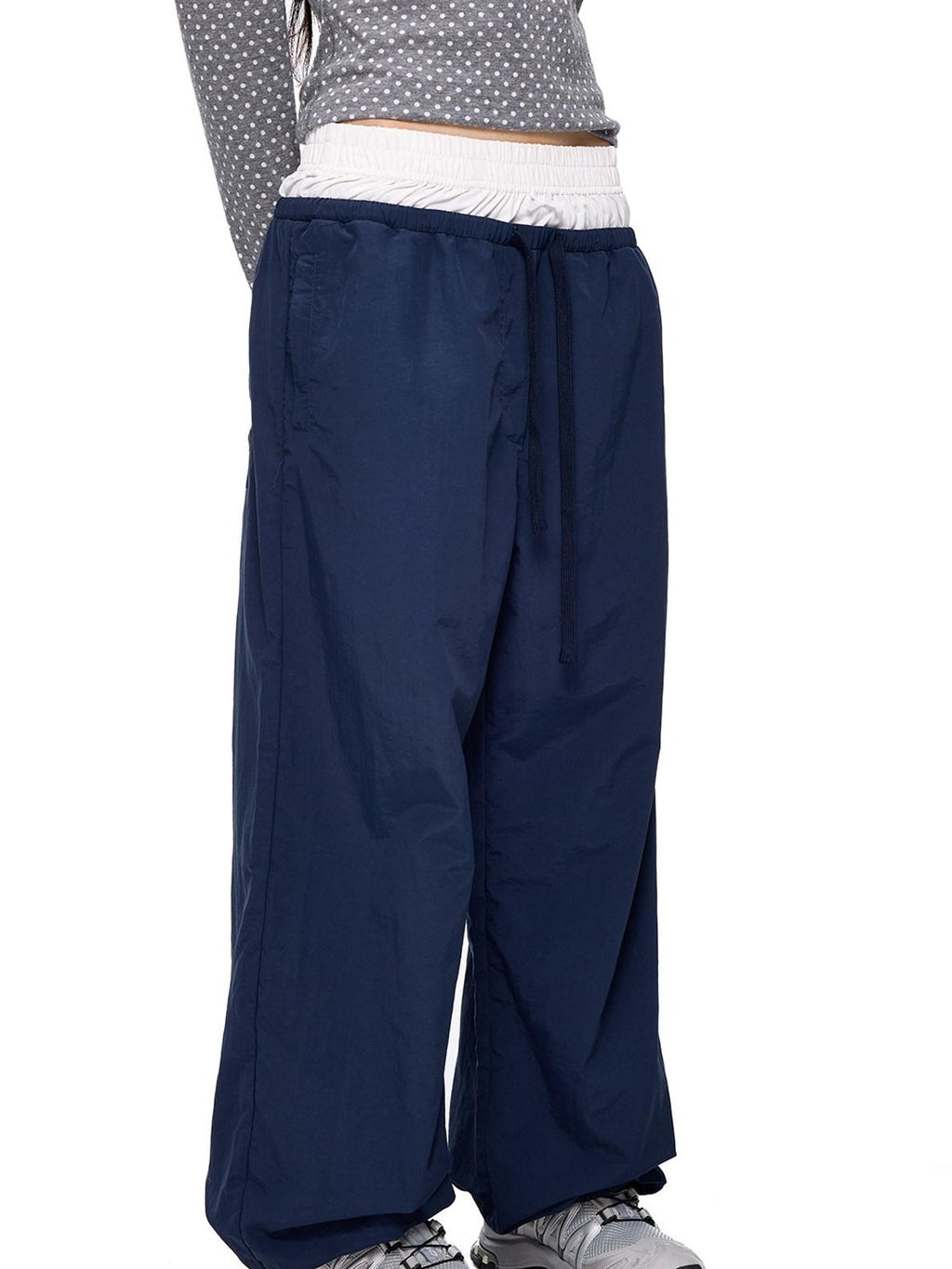 EZEK Colorblock Patchwork Bow Tie Drawstring Pockets Women's Nylon Palazzo Pants