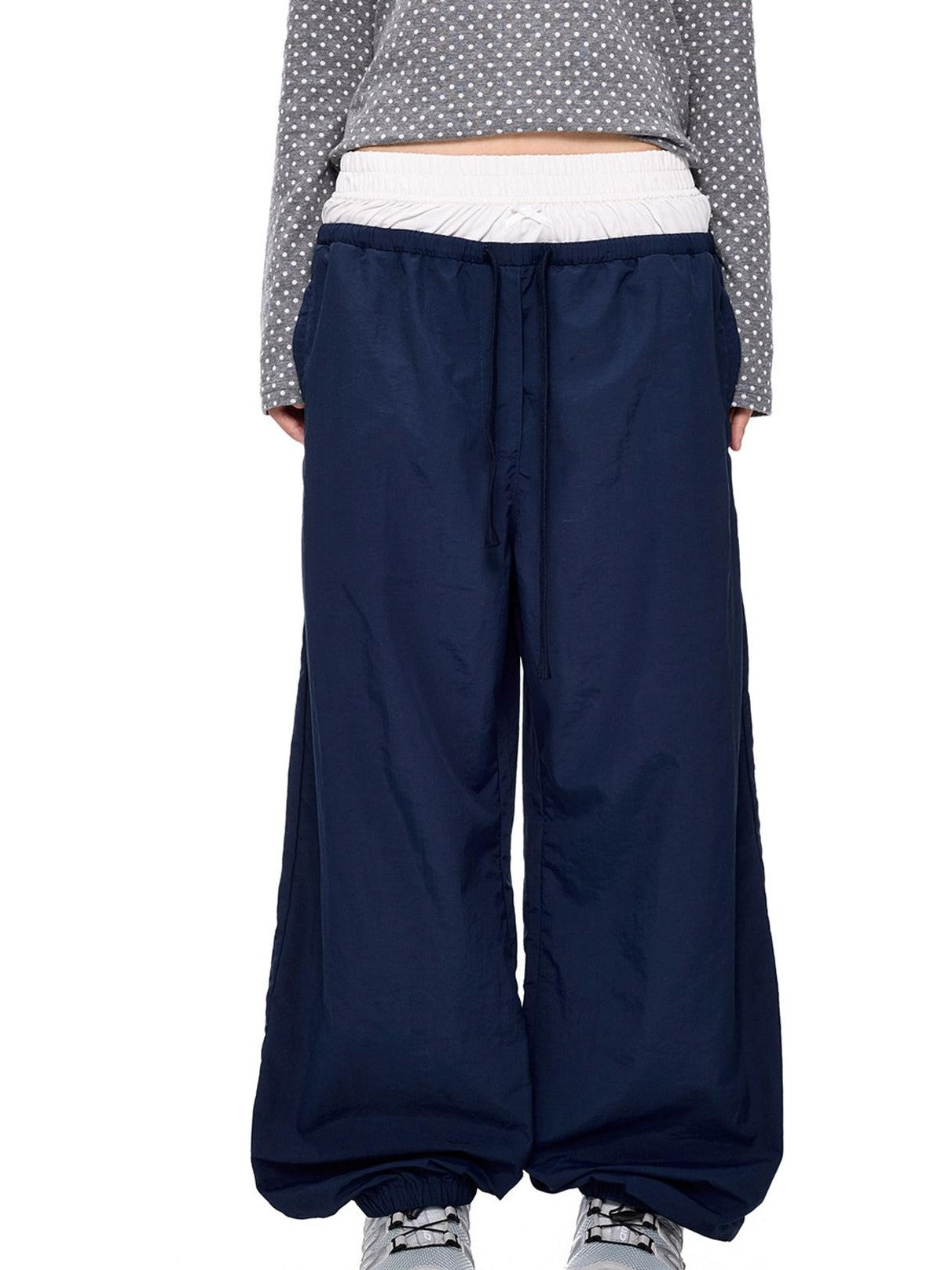 EZEK Colorblock Patchwork Bow Tie Drawstring Pockets Women's Nylon Palazzo Pants