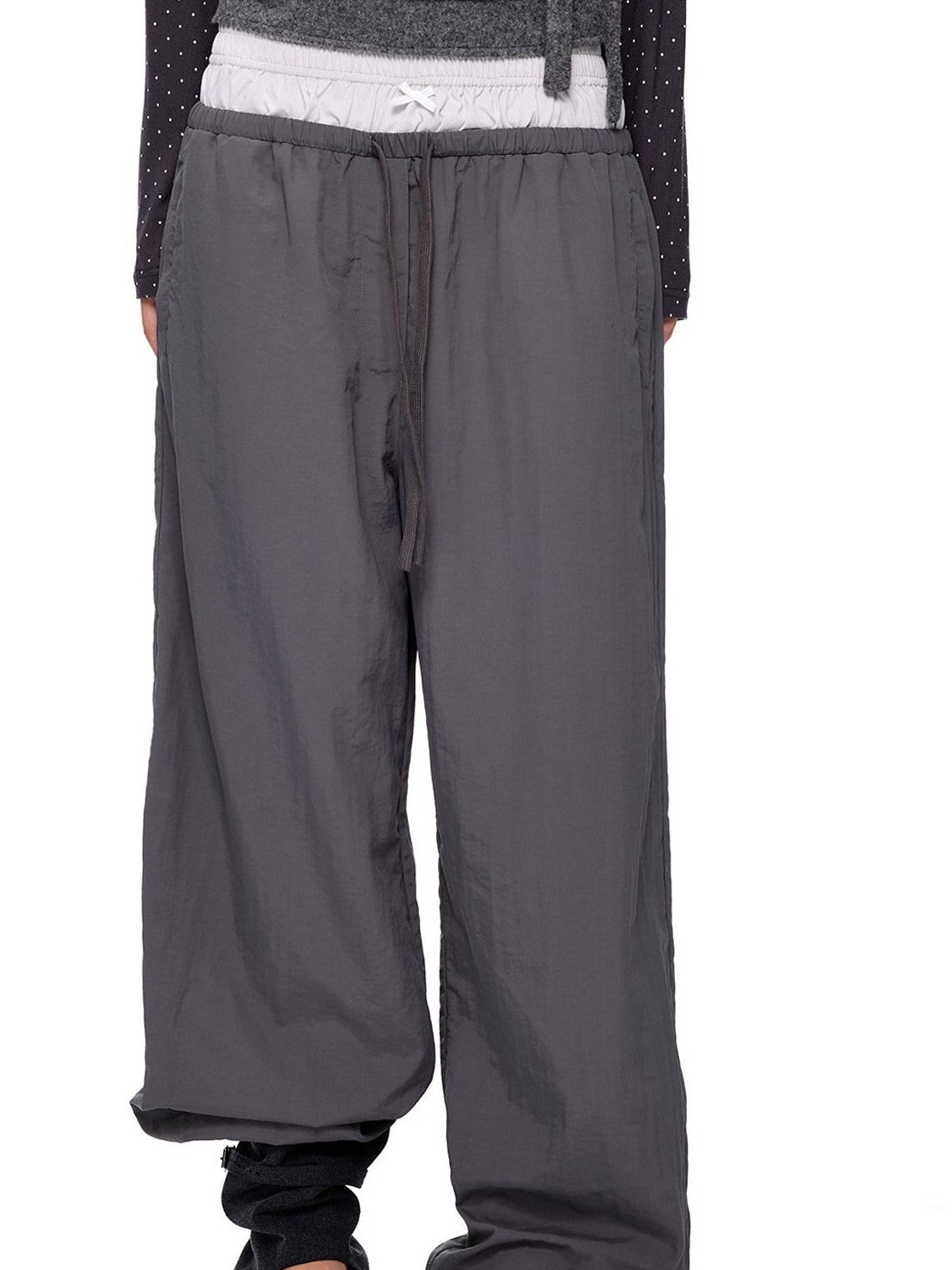 EZEK Colorblock Patchwork Bow Tie Drawstring Pockets Women's Nylon Palazzo Pants