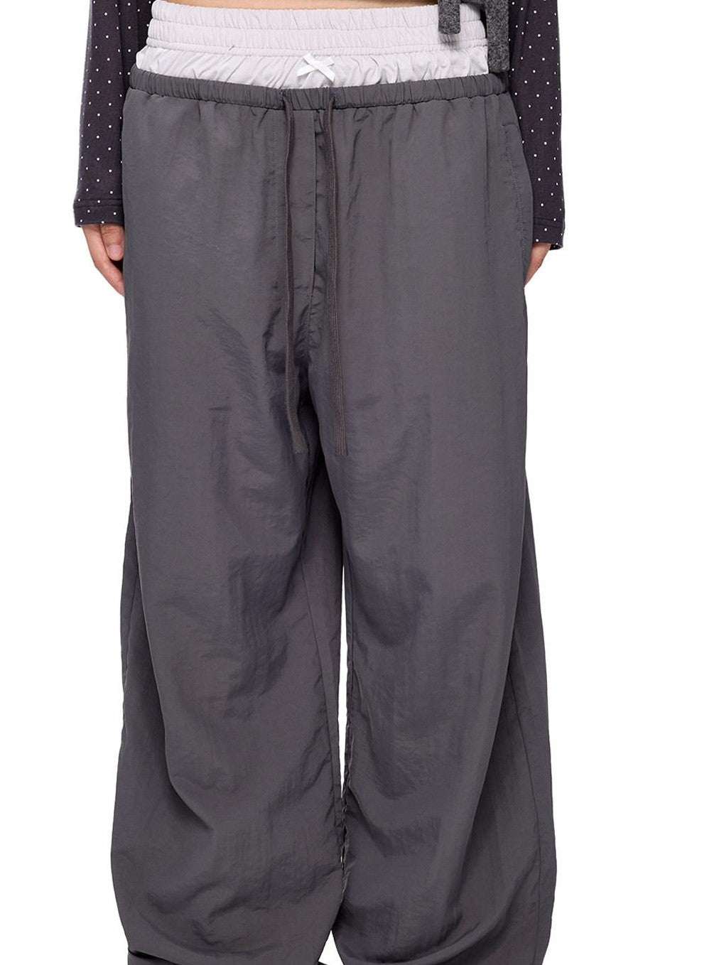 EZEK Colorblock Patchwork Bow Tie Drawstring Pockets Women's Nylon Palazzo Pants
