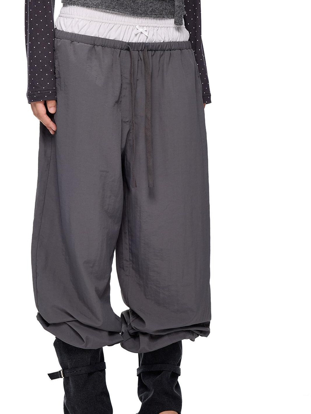 EZEK Colorblock Patchwork Bow Tie Drawstring Pockets Women's Nylon Palazzo Pants