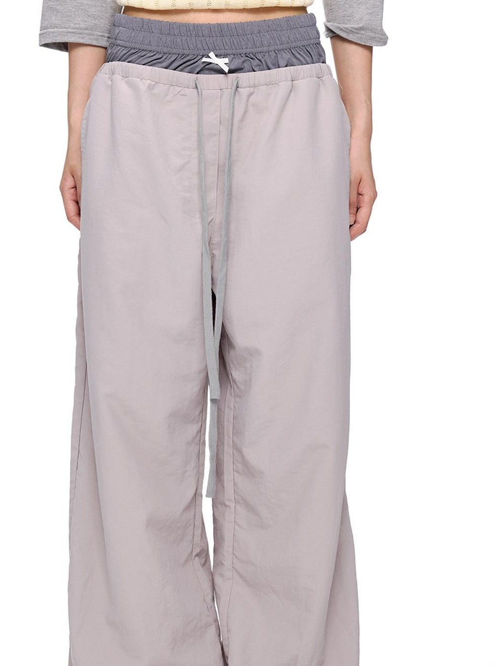 EZEK Colorblock Patchwork Bow Tie Drawstring Pockets Women's Nylon Palazzo Pants
