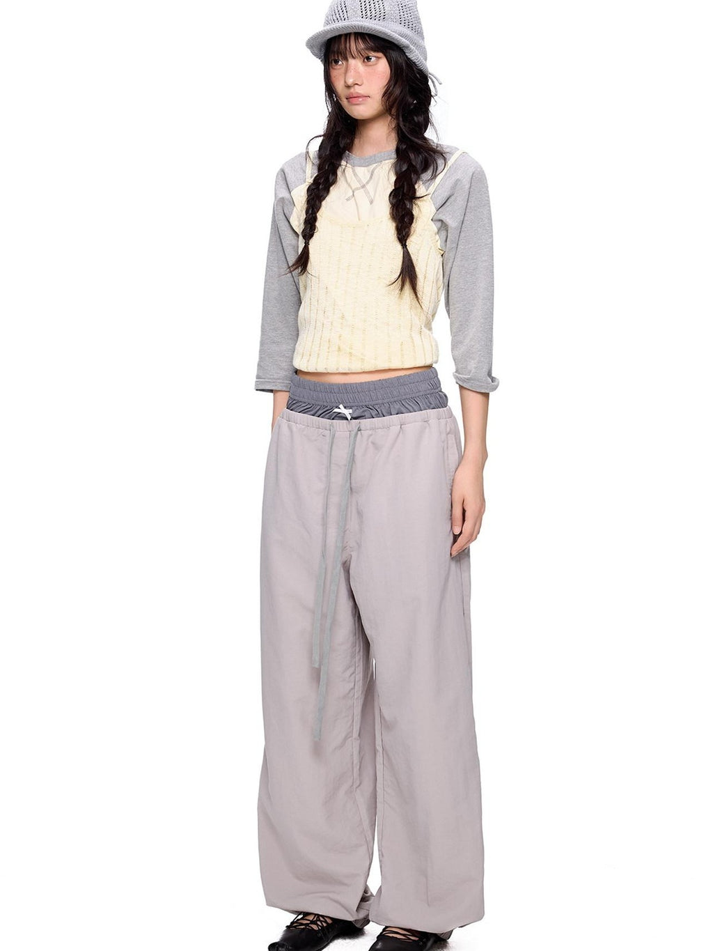 EZEK Colorblock Patchwork Bow Tie Drawstring Pockets Women's Nylon Palazzo Pants
