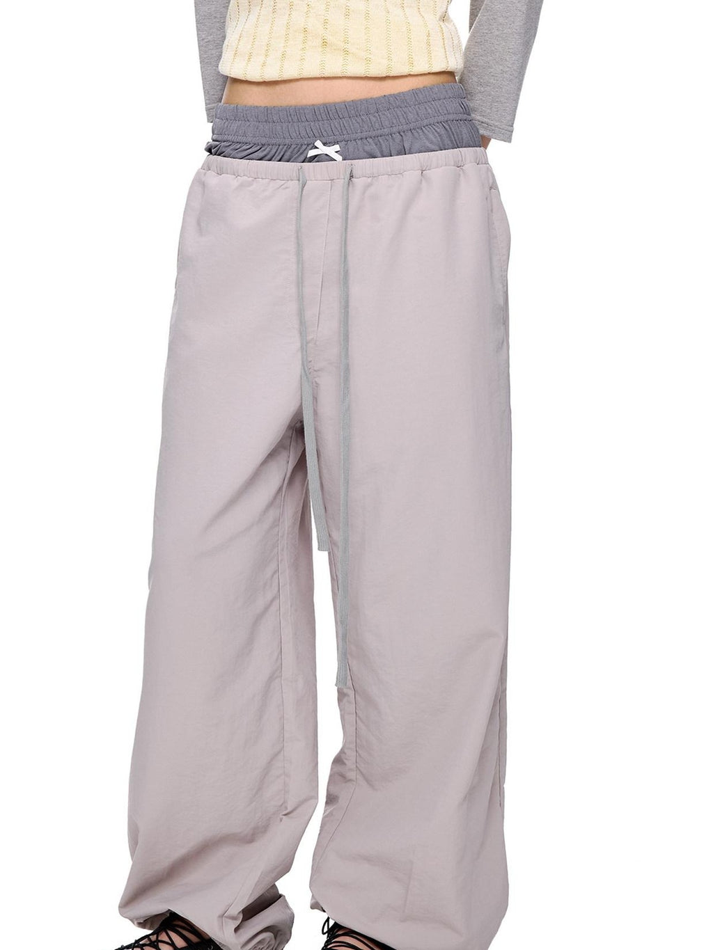 EZEK Colorblock Patchwork Bow Tie Drawstring Pockets Women's Nylon Palazzo Pants