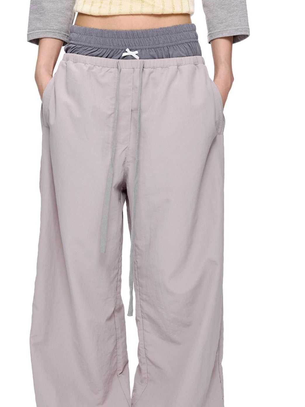 EZEK Colorblock Patchwork Bow Tie Drawstring Pockets Women's Nylon Palazzo Pants