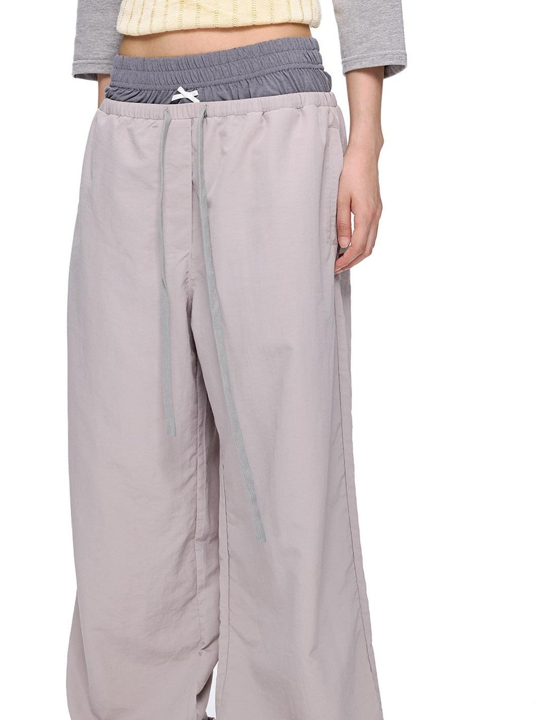 EZEK Colorblock Patchwork Bow Tie Drawstring Pockets Women's Nylon Palazzo Pants