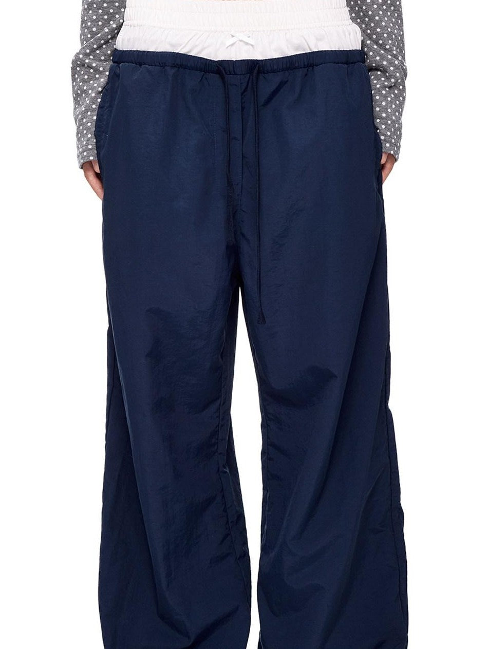 EZEK Colorblock Patchwork Bow Tie Drawstring Pockets Women's Nylon Palazzo Pants