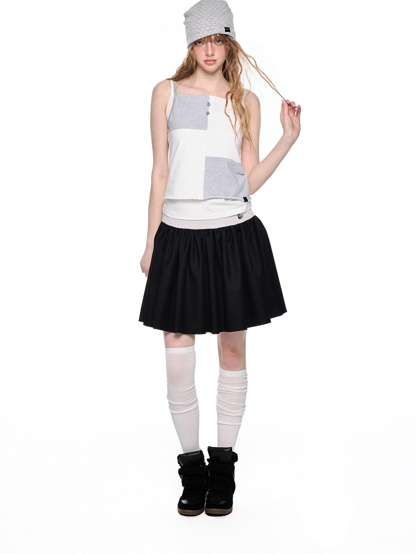 EZEK Colorblock Patchwork High Waist A Line Women's Cotton Mini Skirts