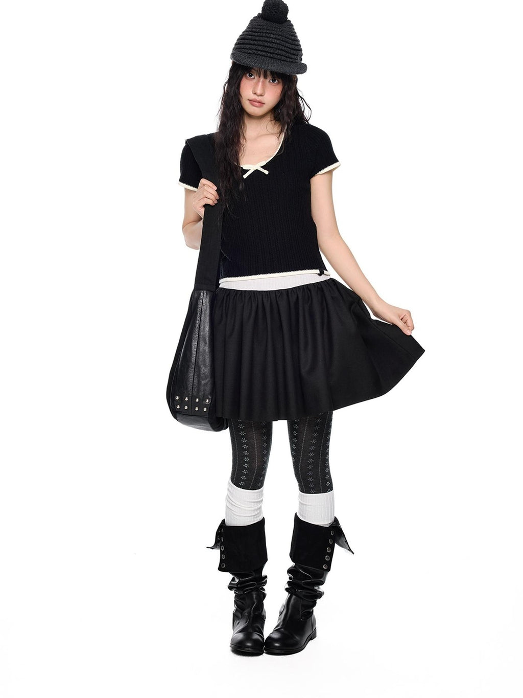EZEK Colorblock Striped Bow Knit Short Sleeve Women's Crop Tops