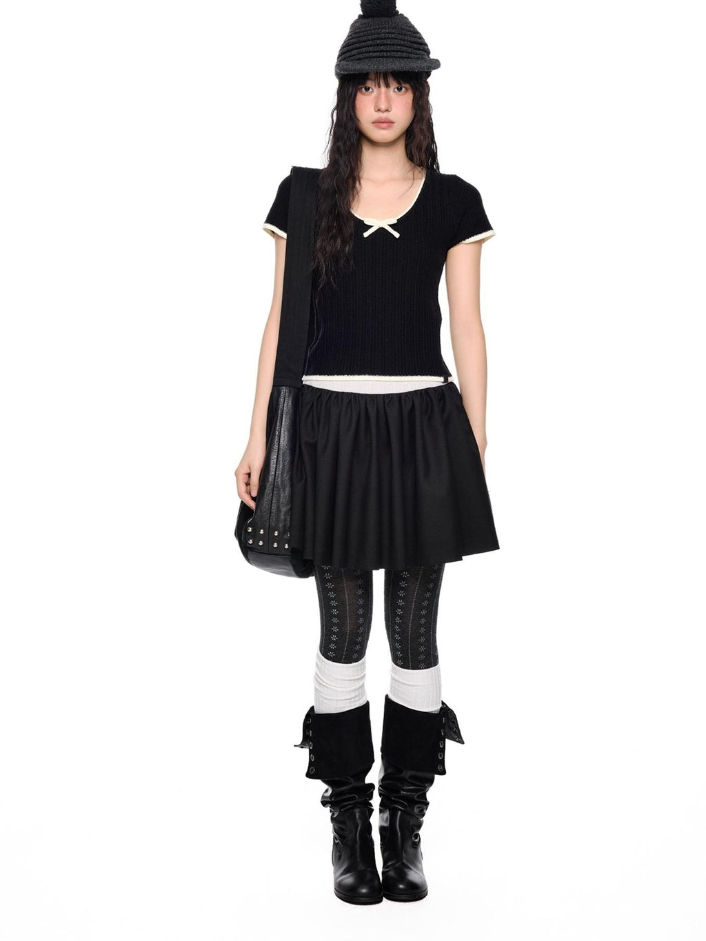 EZEK Colorblock Striped Bow Knit Short Sleeve Women's Crop Tops