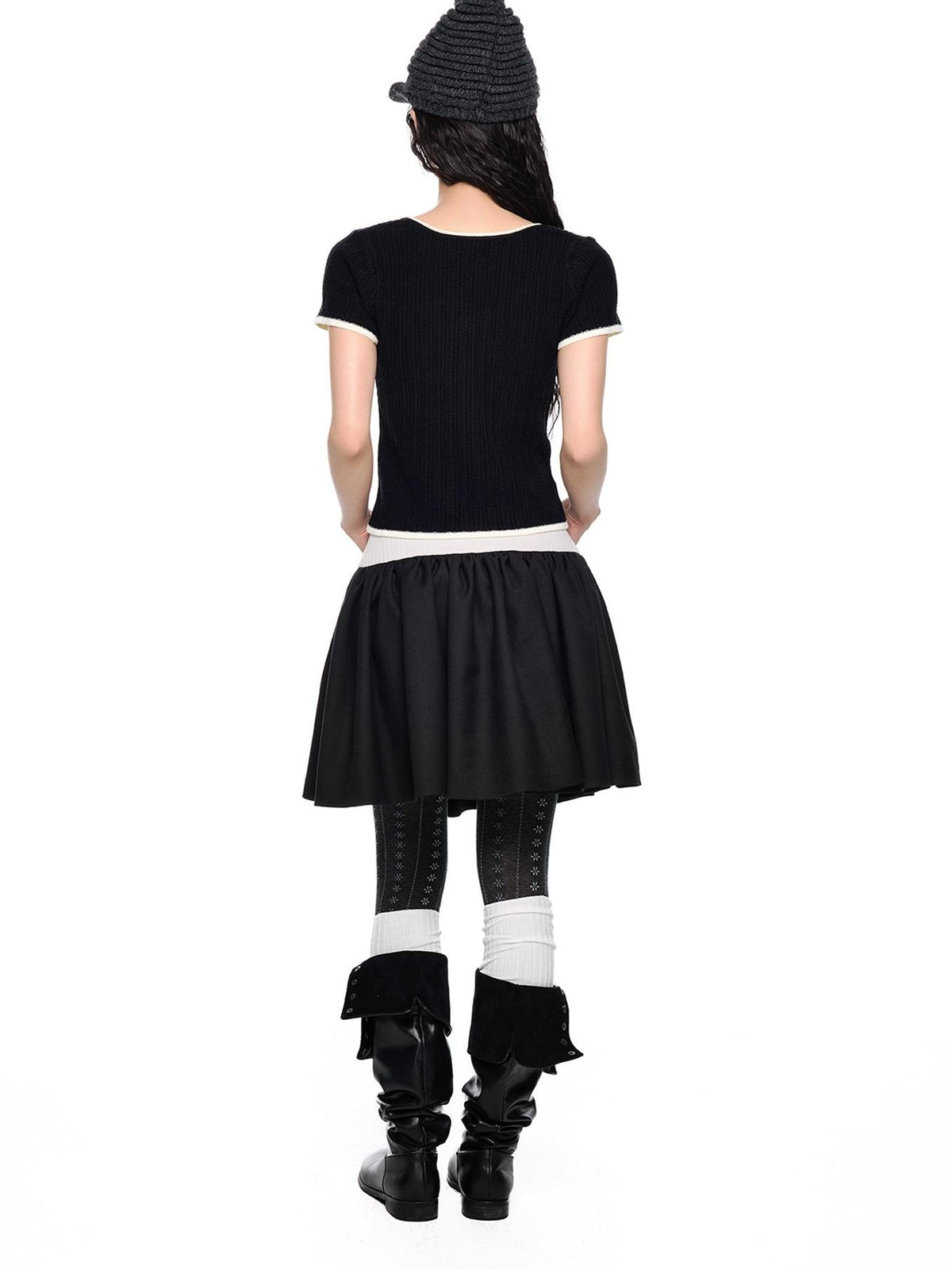 EZEK Colorblock Striped Bow Knit Short Sleeve Women's Crop Tops