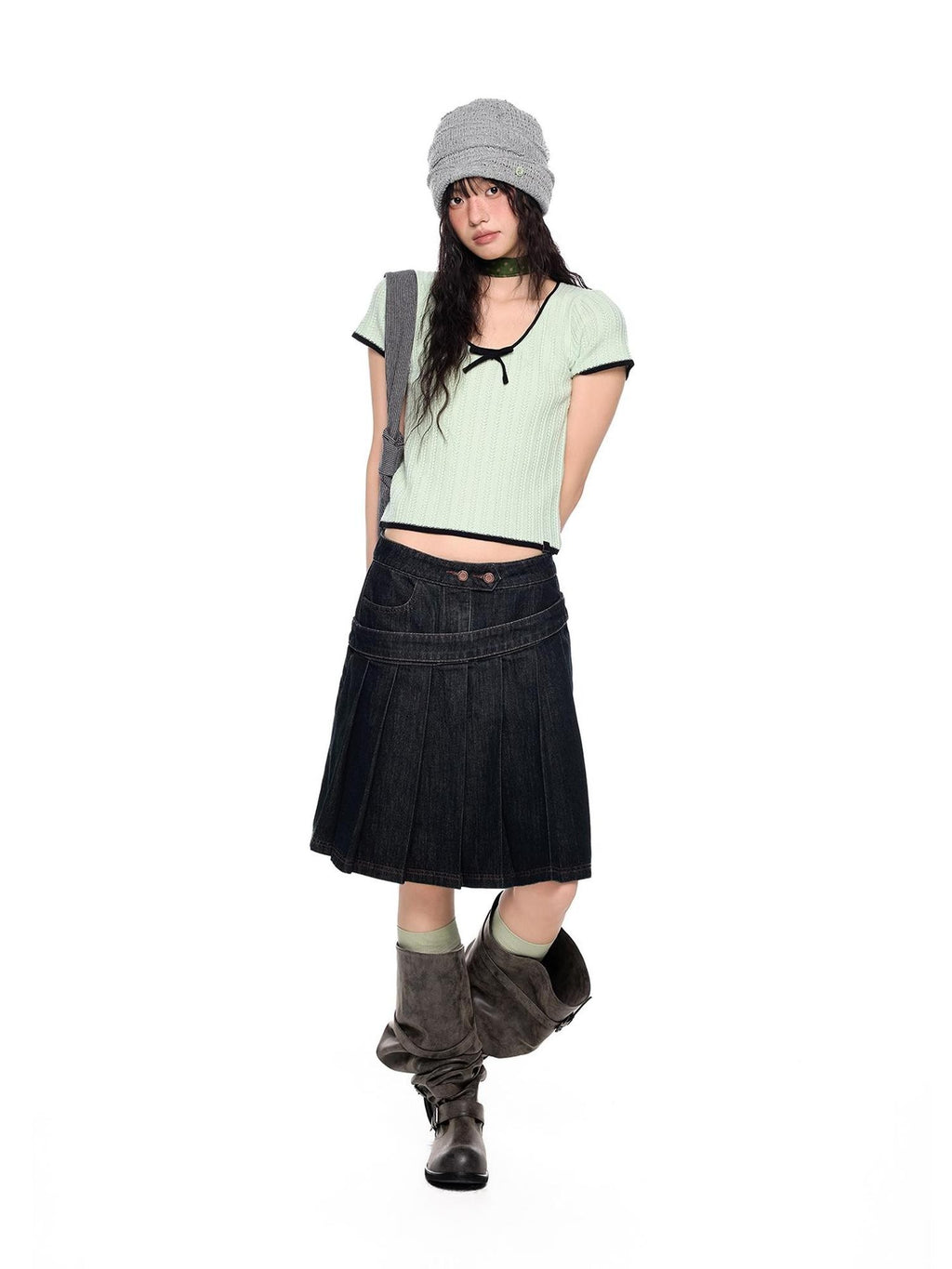 EZEK Colorblock Striped Bow Knit Short Sleeve Women's Crop Tops