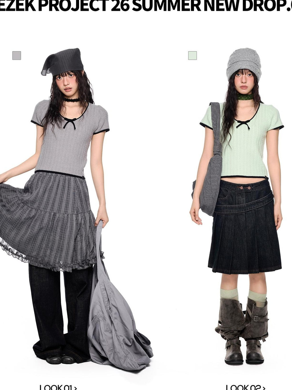 EZEK Colorblock Striped Bow Knit Short Sleeve Women's Crop Tops