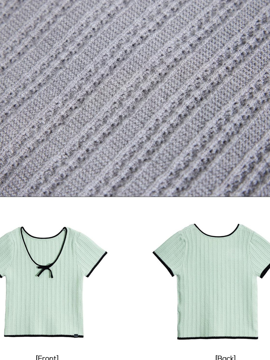 EZEK Colorblock Striped Bow Knit Short Sleeve Women's Crop Tops