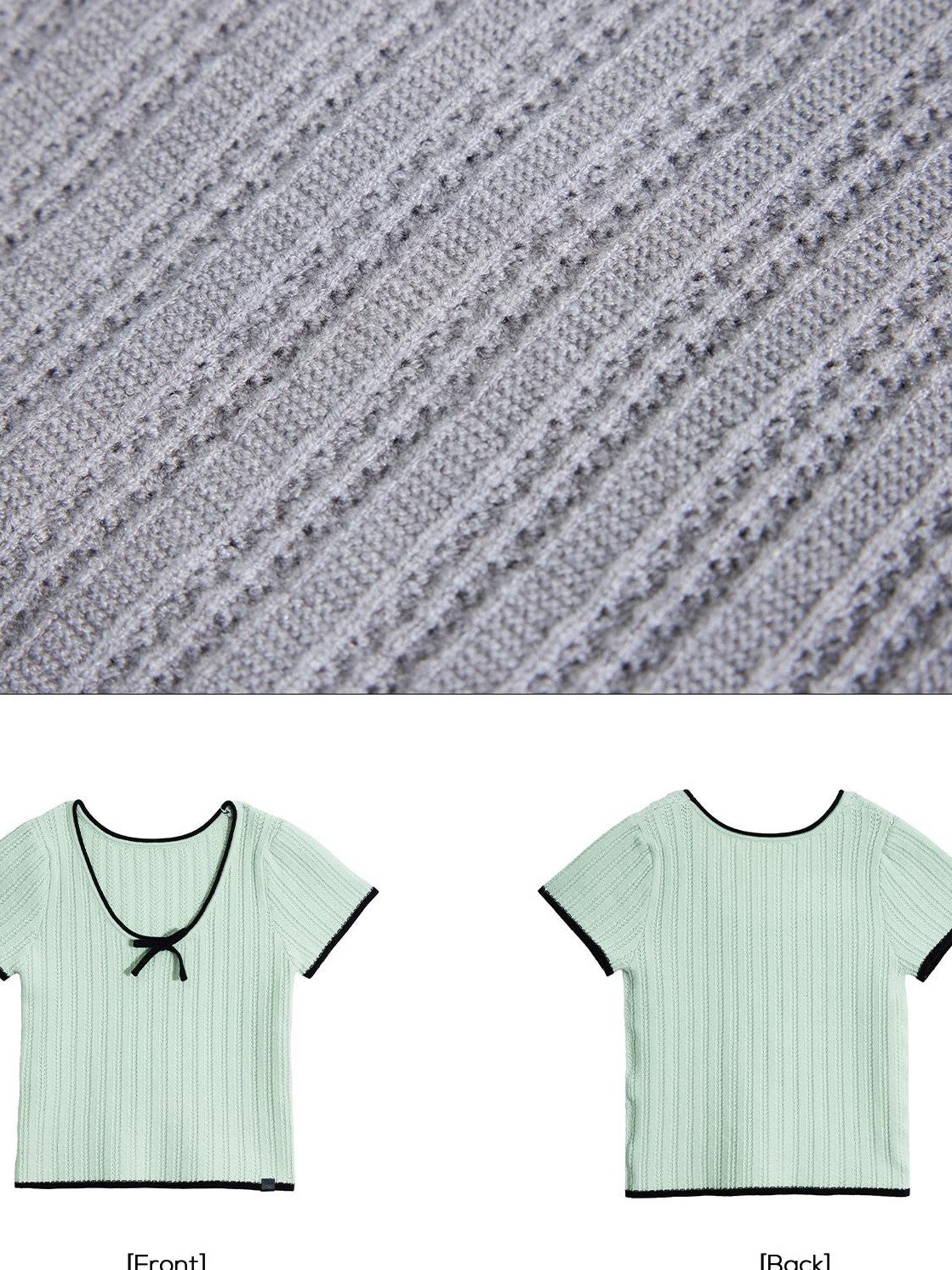 EZEK Colorblock Striped Bow Knit Short Sleeve Women's Crop Tops