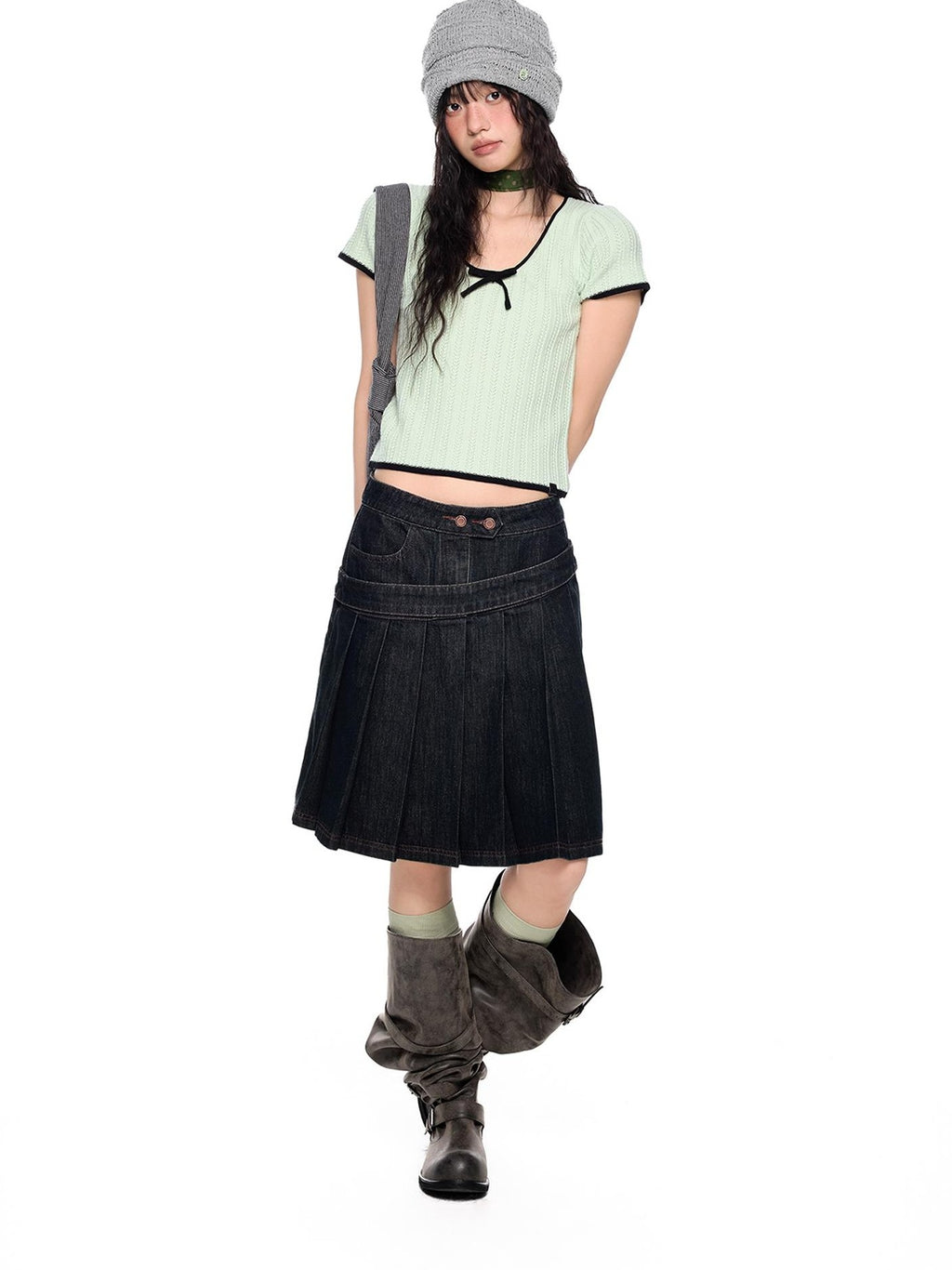 EZEK Colorblock Striped Bow Knit Short Sleeve Women's Crop Tops