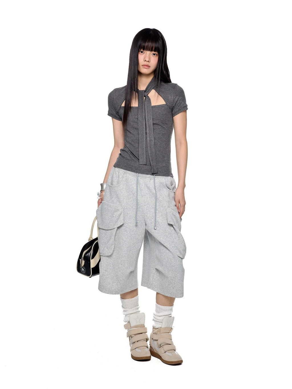 EZEK Colorblock Waistband Spliced Pocket Women's Poly Cotton Spandex Capri Pants