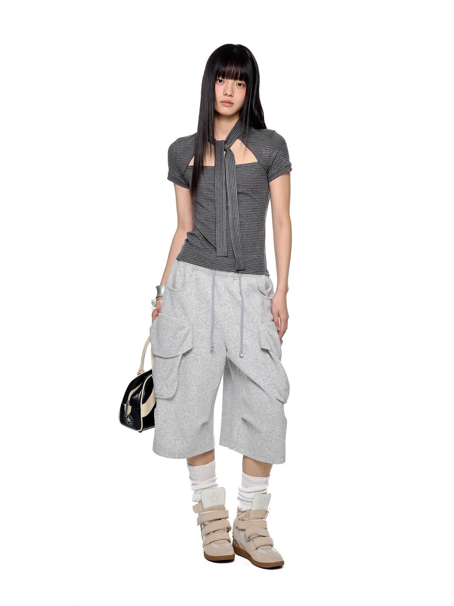 EZEK Colorblock Waistband Spliced Pocket Women's Poly Cotton Spandex Capri Pants