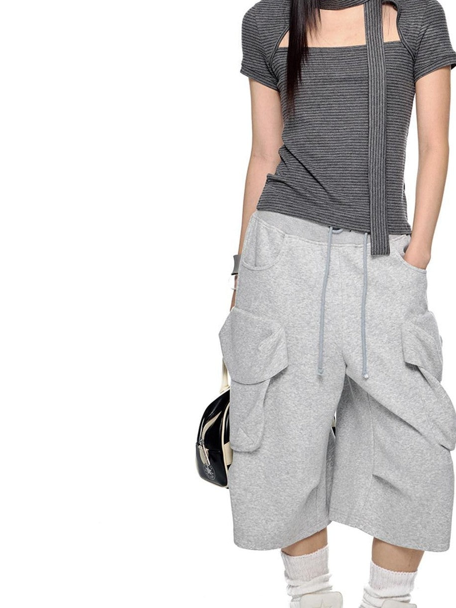 EZEK Colorblock Waistband Spliced Pocket Women's Poly Cotton Spandex Capri Pants