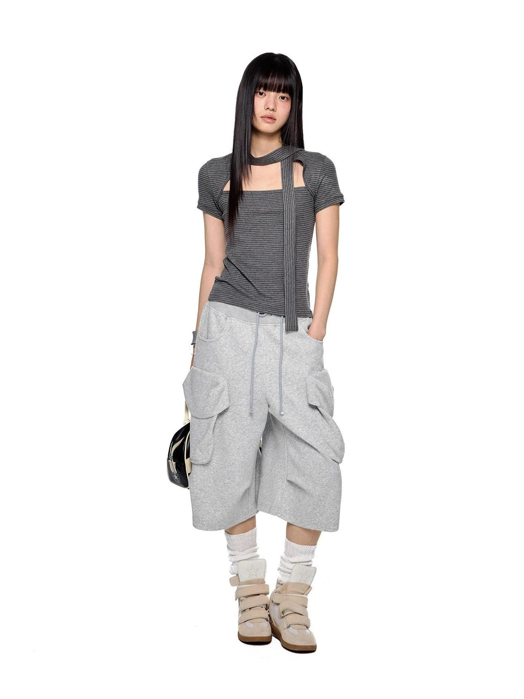 EZEK Colorblock Waistband Spliced Pocket Women's Poly Cotton Spandex Capri Pants