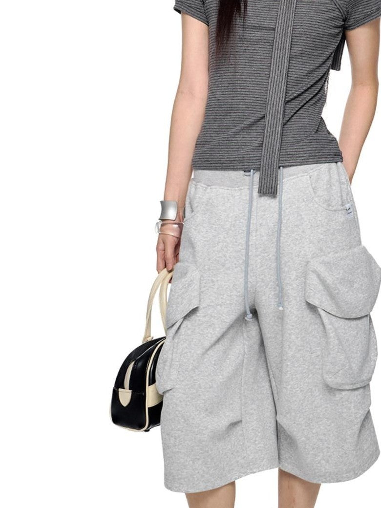 EZEK Colorblock Waistband Spliced Pocket Women's Poly Cotton Spandex Capri Pants
