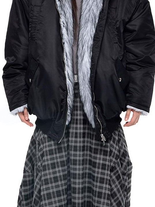 EZEK Contrast Fur Collar Zipper Loose Fit Women's Polyester Filled Puffer Jackets