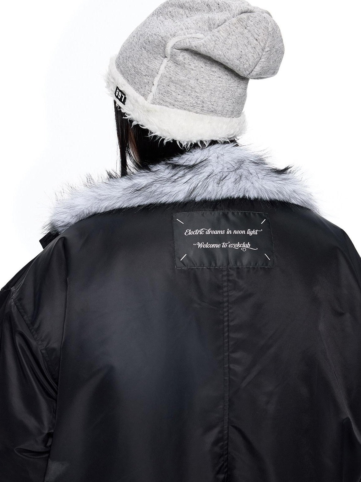 EZEK Contrast Fur Collar Zipper Loose Fit Women's Polyester Filled Puffer Jackets