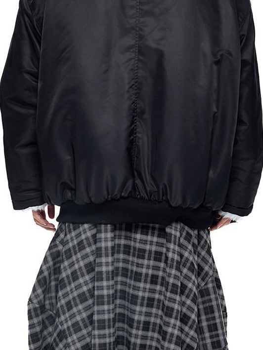 EZEK Contrast Fur Collar Zipper Loose Fit Women's Polyester Filled Puffer Jackets