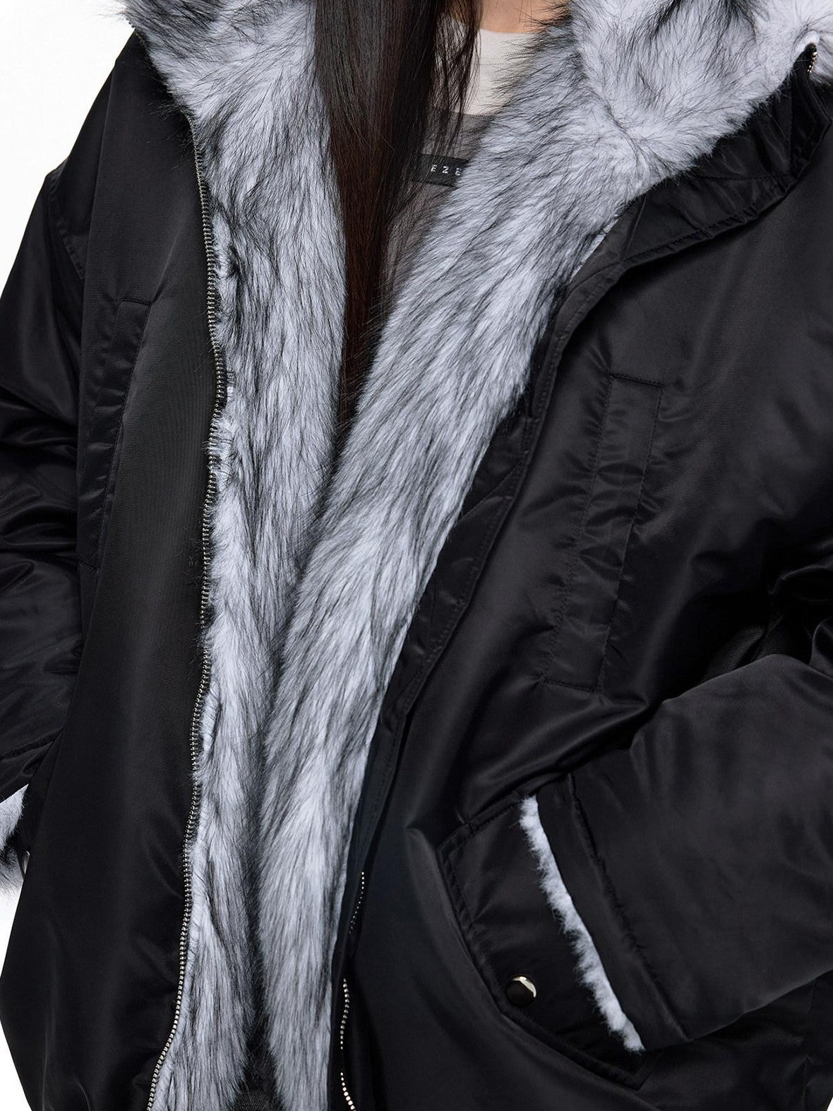 EZEK Contrast Fur Collar Zipper Loose Fit Women's Polyester Filled Puffer Jackets