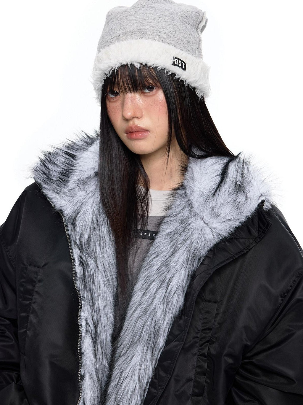 EZEK Contrast Fur Collar Zipper Loose Fit Women's Polyester Filled Puffer Jackets