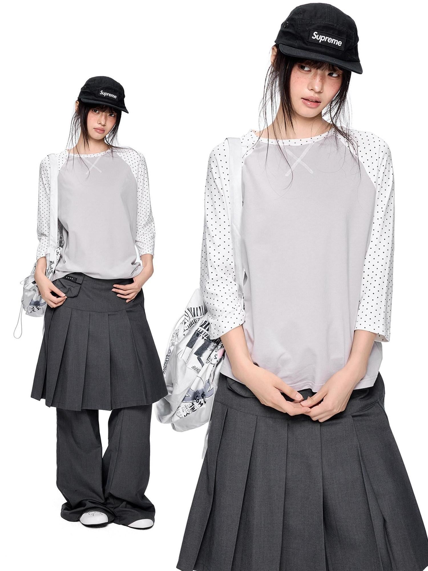 EZEK Contrast Striped Polka Dot Raglan Loose Women's Cotton Short Sleeve T-shirts