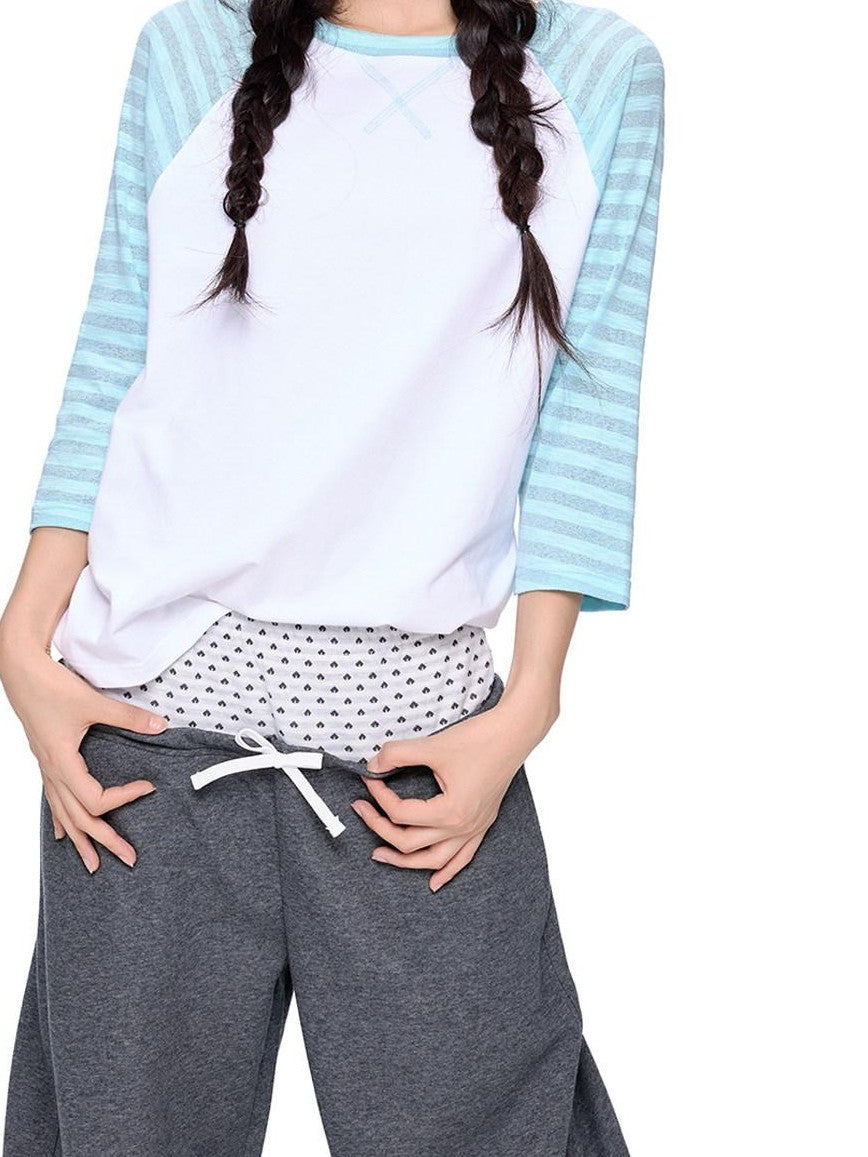 EZEK Contrast Striped Polka Dot Raglan Loose Women's Cotton Short Sleeve T-shirts